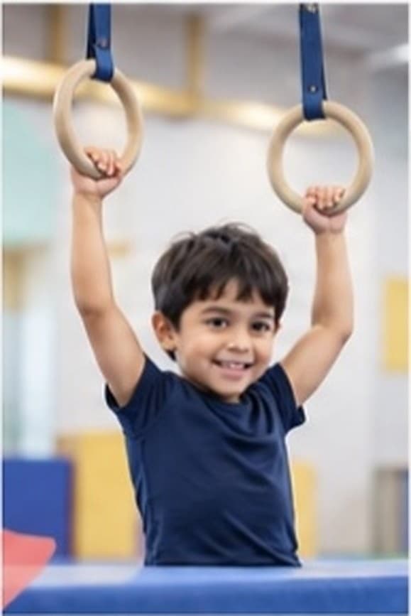 Children warming up with their gymnastics coach